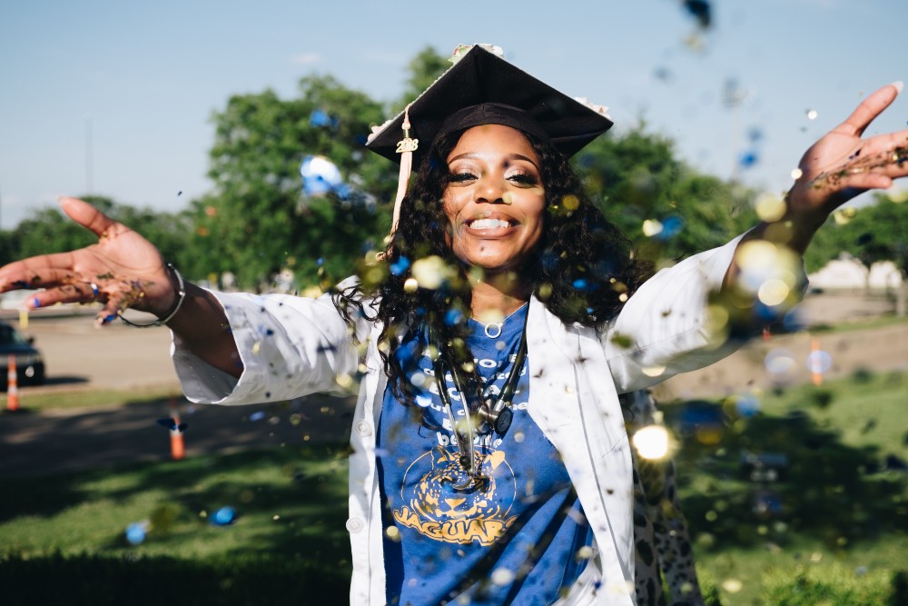 Black woman celebrating success