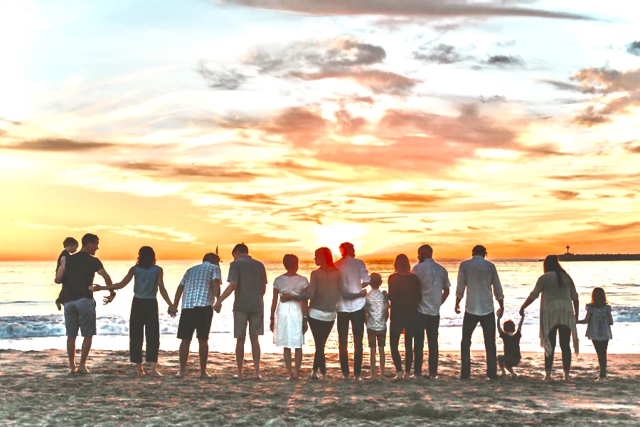 Large group of people on the beach